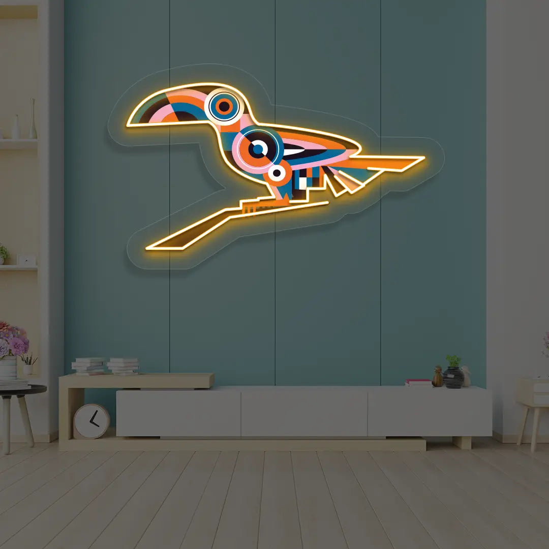  Toucan Harmony Abstract Neon Artwork Sign in Orange Color