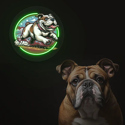 Zoomies Bulldog Run Neon Artwork in Green color