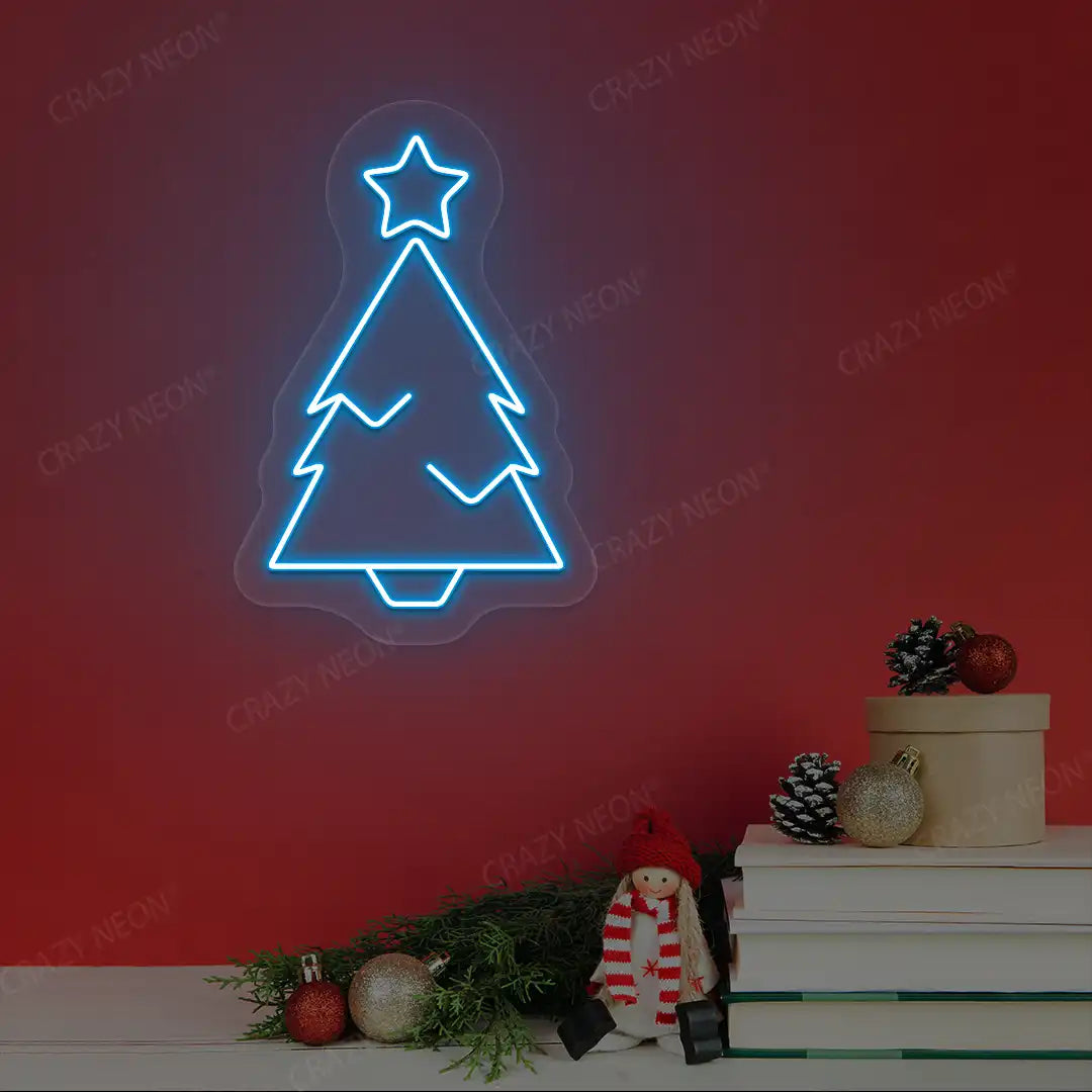 Star-Top Minimal Christmas Tree Neon Sign | Iceblue