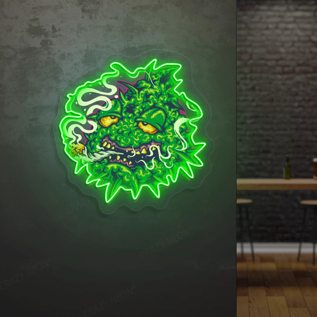 Trippy Weed Monster Neon Artwork in Green Color