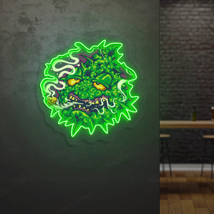 Trippy Weed Monster Neon Artwork in Green Color