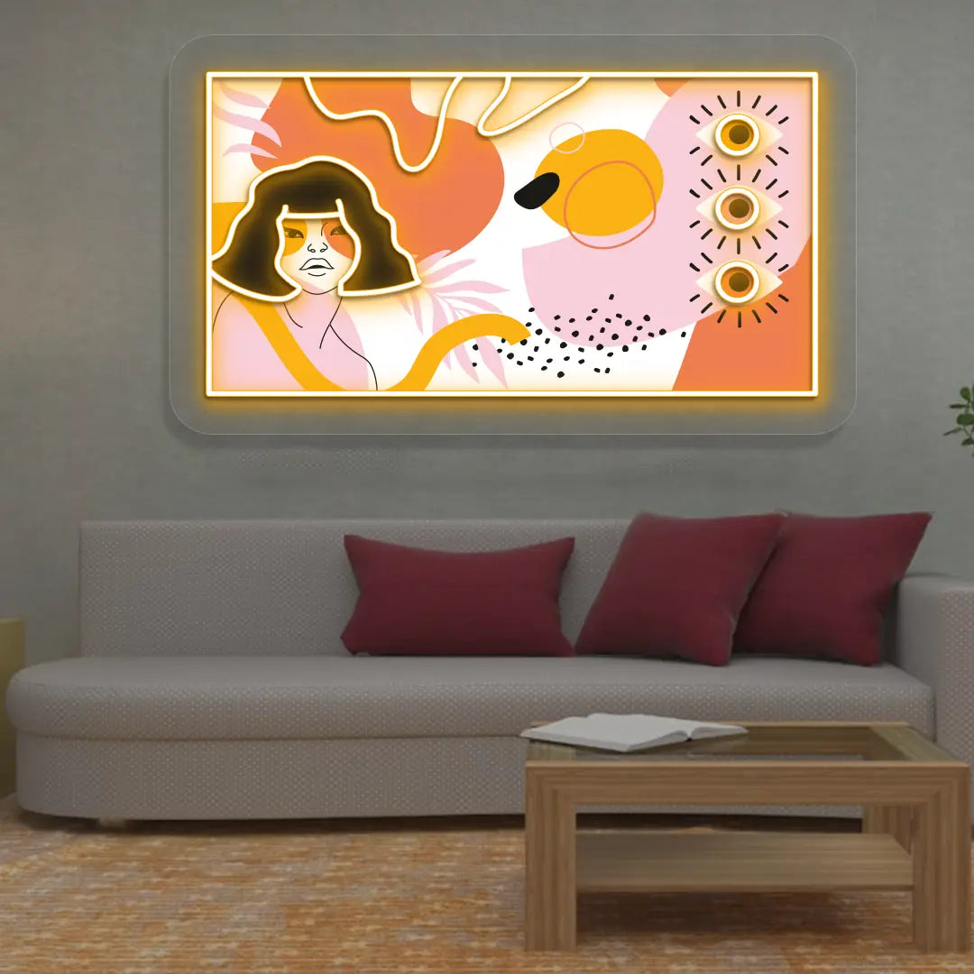 orange abstract canvas Neon Artwork Sign mounted on a wall