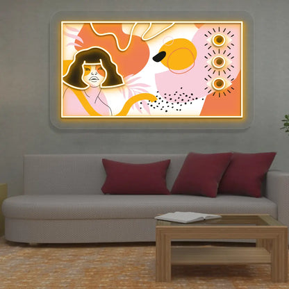 orange abstract canvas Neon Artwork Sign mounted on a wall