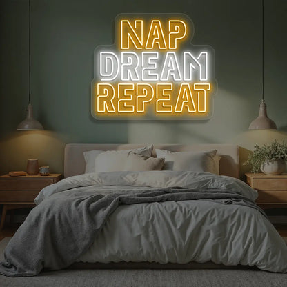 Nap Dream Repeat Neon Sign in Orange Color