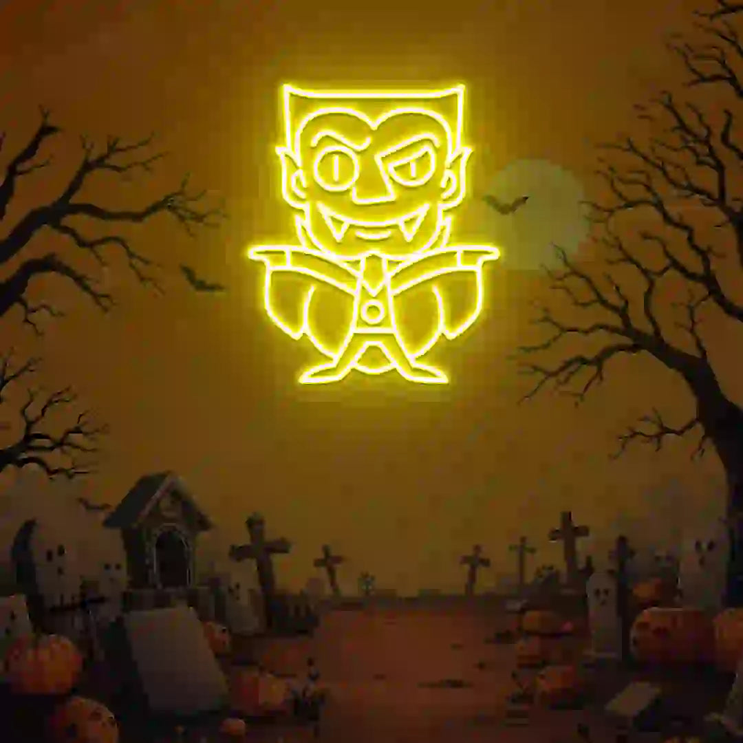 Chibi Vampire Neon Sign | Yellow