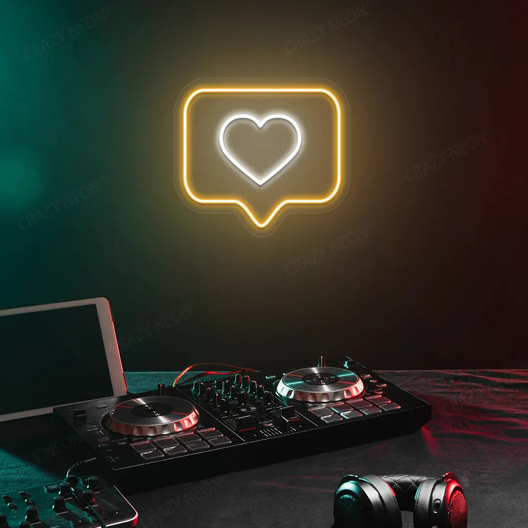 Like Heart Neon Sign in Orange Color Mounted on a wall 