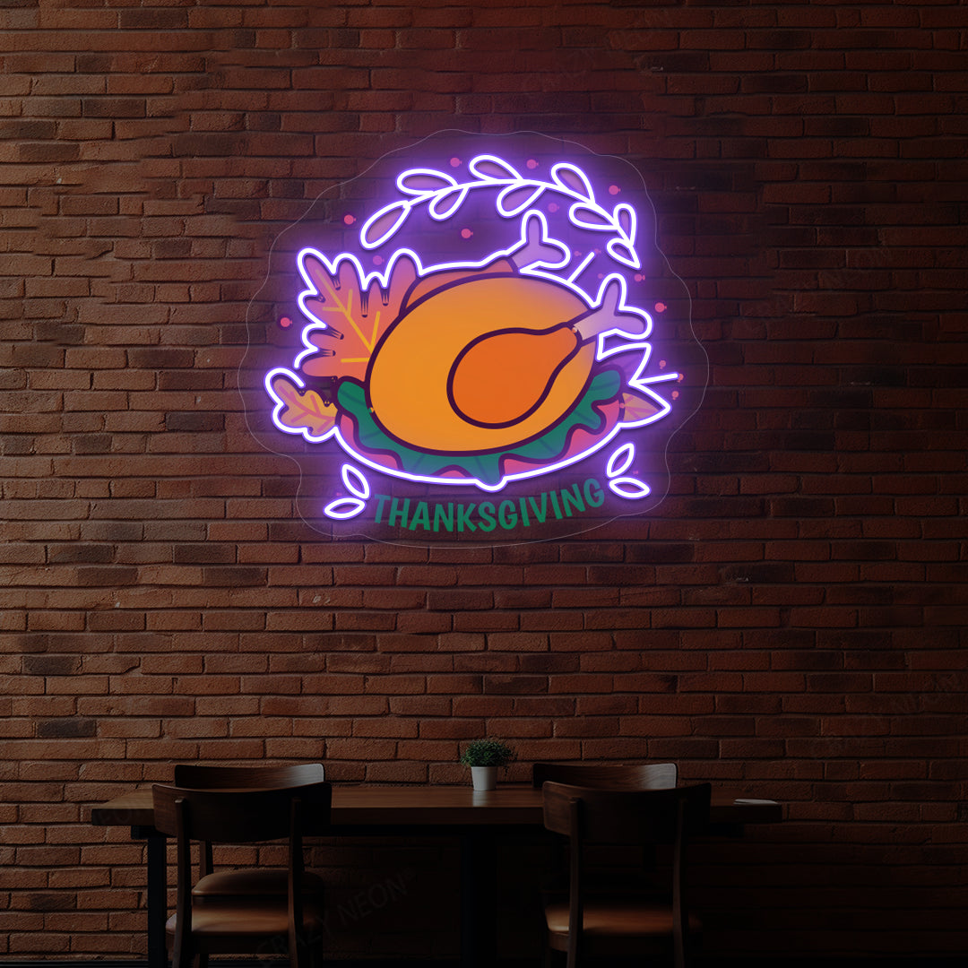 Thanksgiving roast turkey neon sign in purple