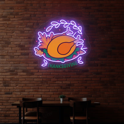 Thanksgiving roast turkey neon sign in purple