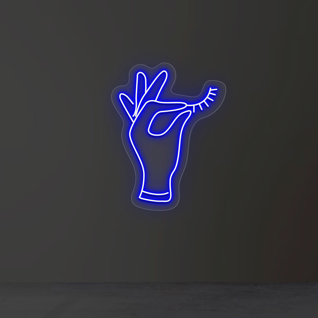 Hand Holding Eyelash Neon Sign | CNUS013090 | Blue