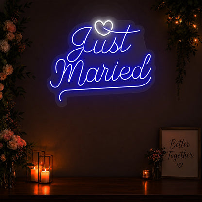 Just Married Vows Wedding Neon Sign in Blue color