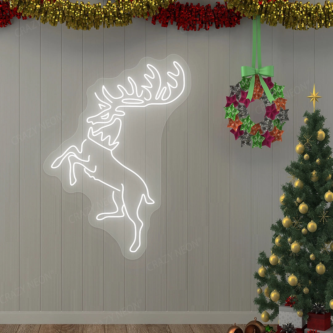 Christmas Reindeer Neon Sign | White