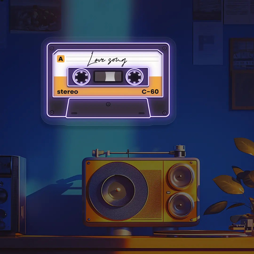 Love Song Cassette Neon Artwork in Purple color
