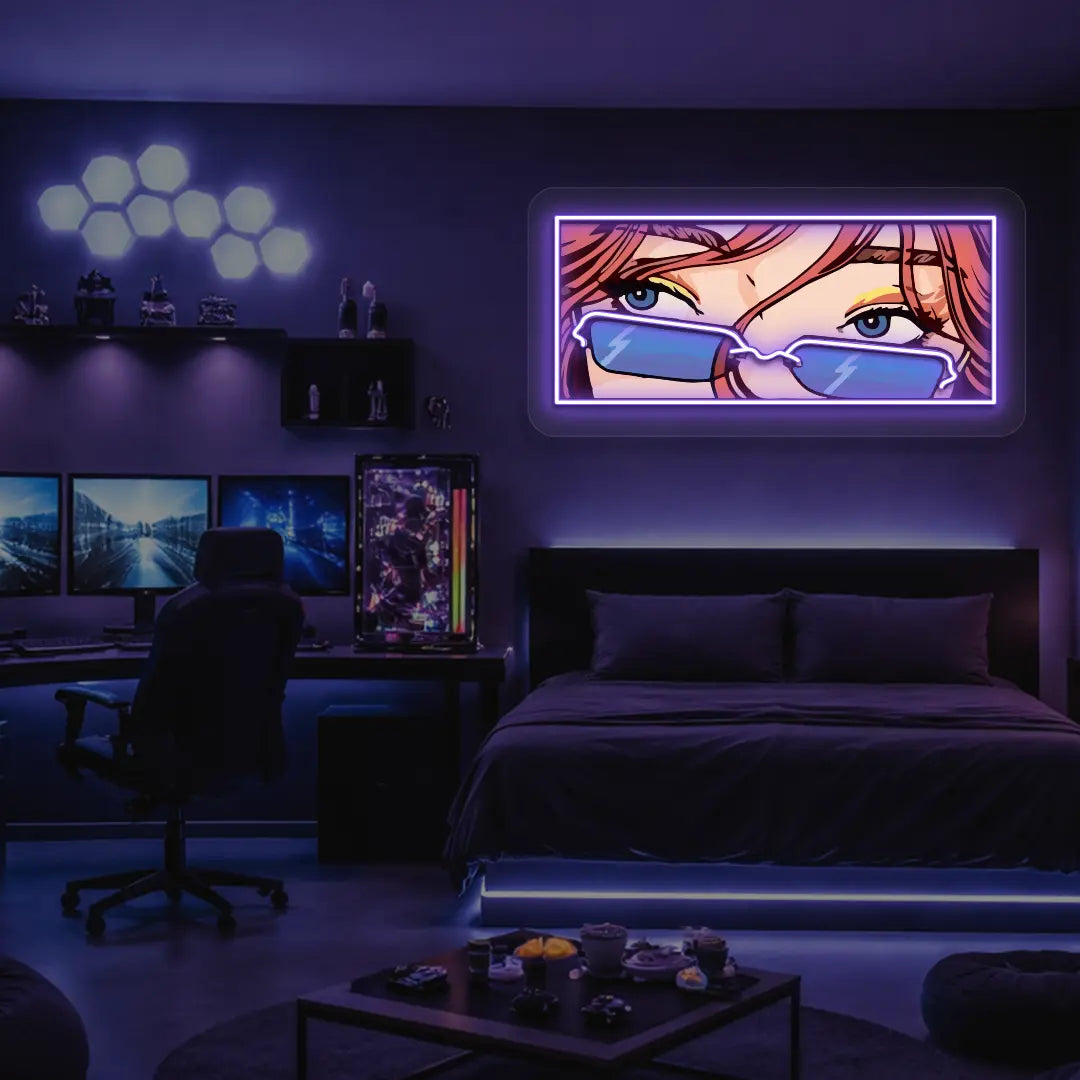 Lo-Fi Gaze Neon Artwork in Purple color