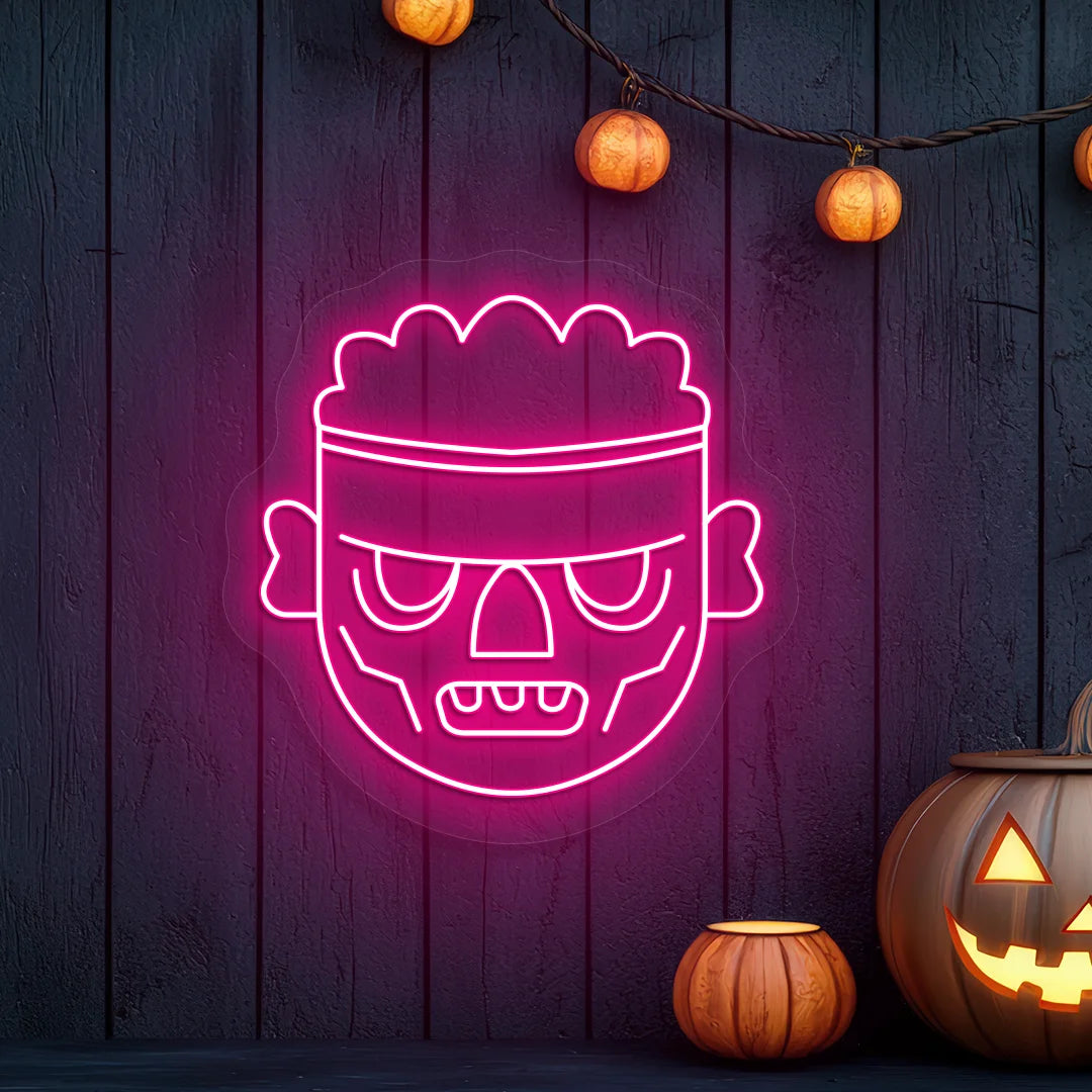 Frankenstein Head Neon Sign | Pink
