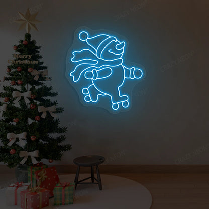 Skating Snowman Neon Sign | Ice blue 