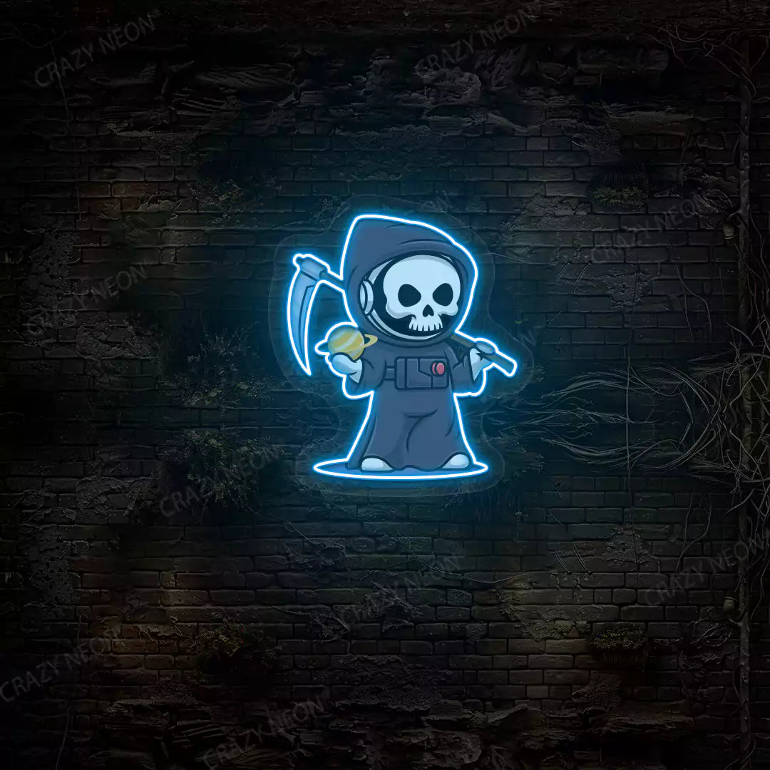 Astronaut Grim Reaper Neon Artwork | Iceblue