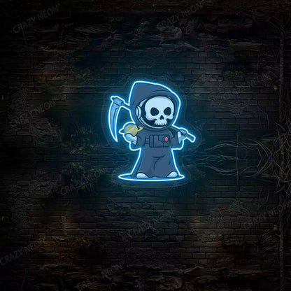 Astronaut Grim Reaper Neon Artwork | Iceblue