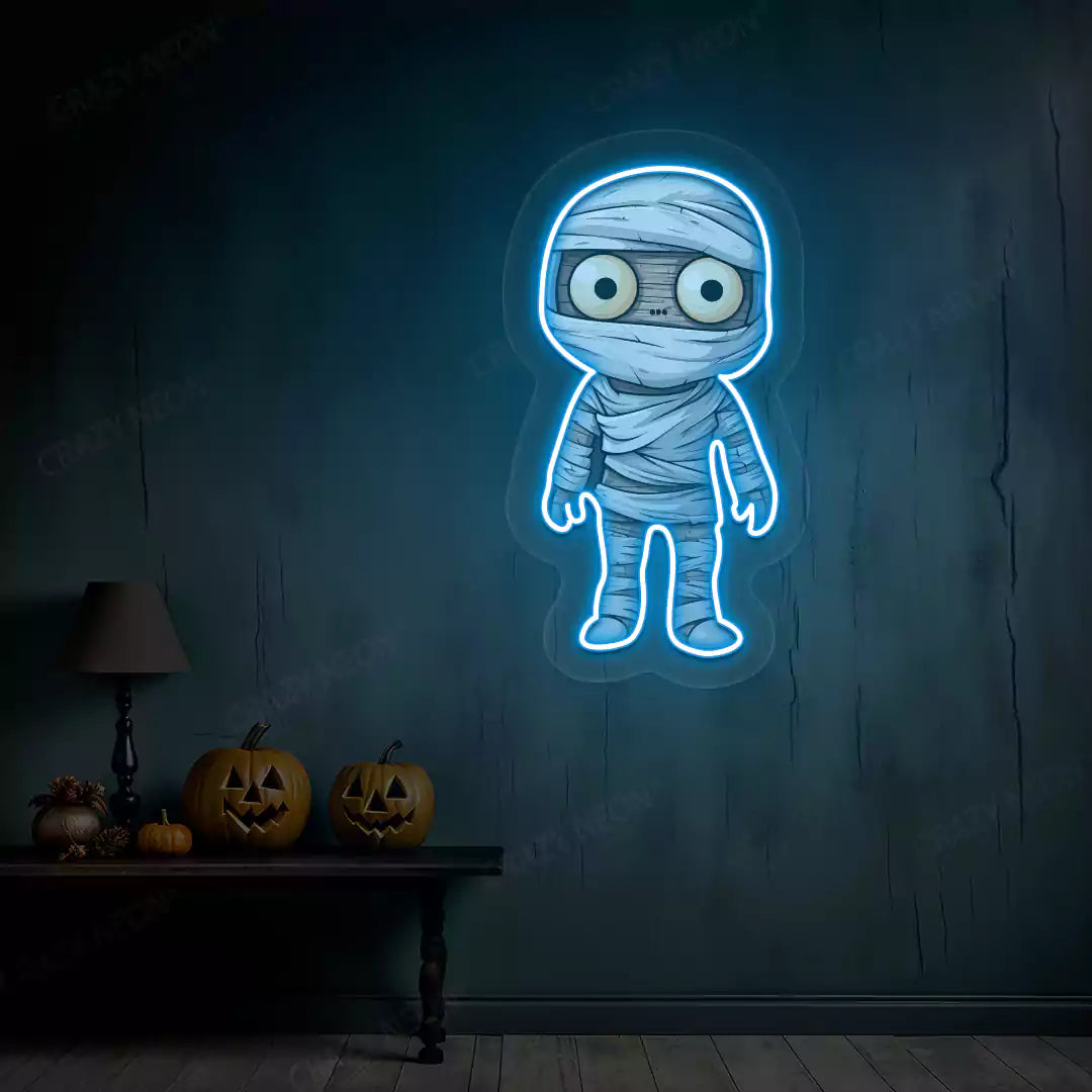 Wide-Eyed Mummy Neon Artwork | Iceblue