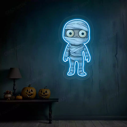 Wide-Eyed Mummy Neon Artwork | Iceblue