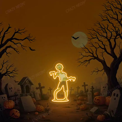 Cemetery Zombie Neon Artwork | Orange