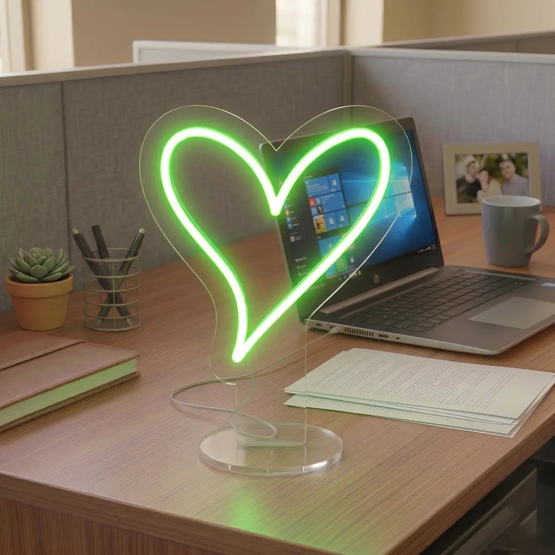 Minimal Heart Mini Neon Sign in Green Color
