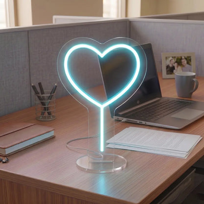 Curved Heart Mini Neon Sign in Iceblue color