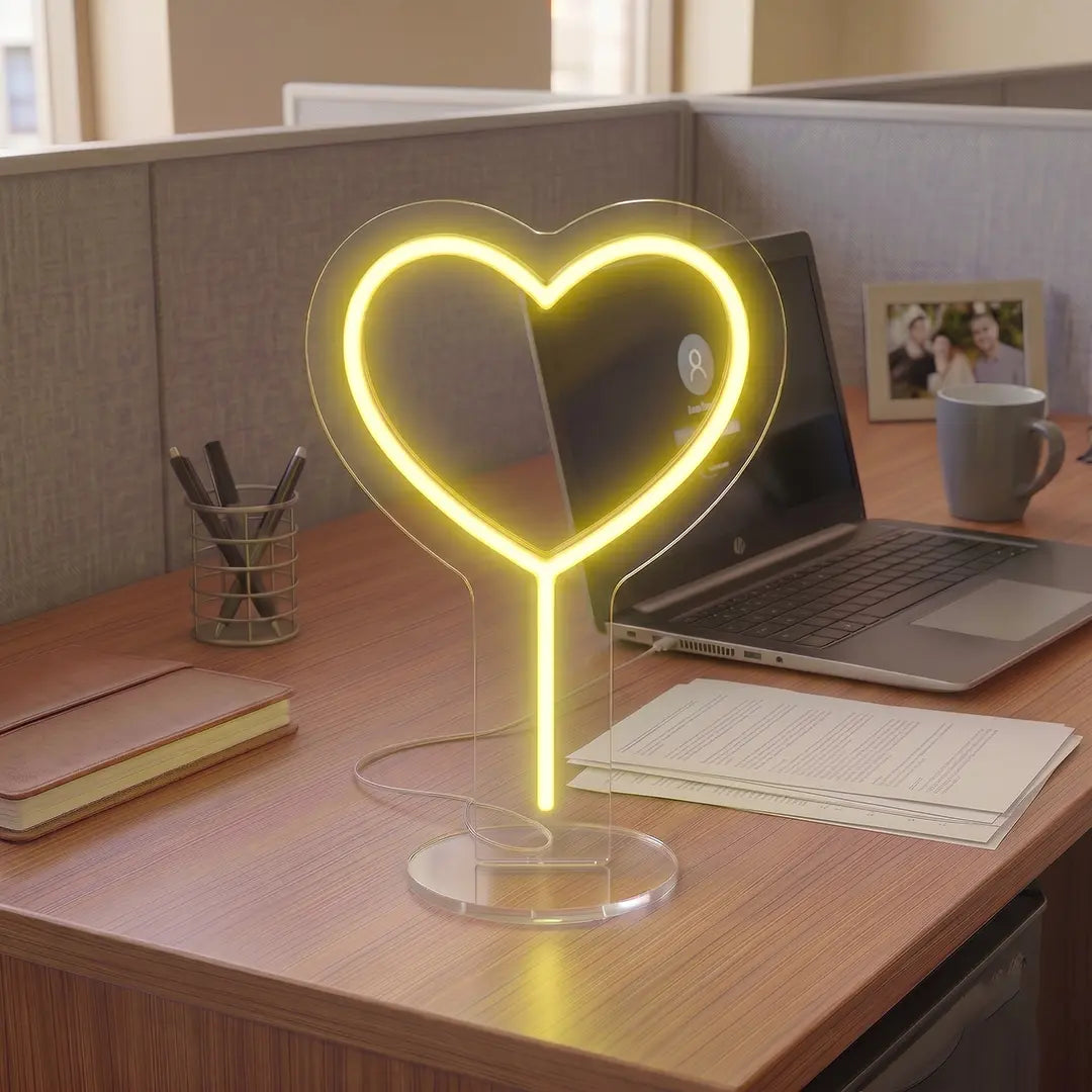 Curved Heart Mini Neon Sign in Yellow color
