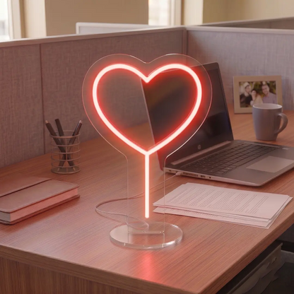 Curved Heart Mini Neon Sign in Red Color