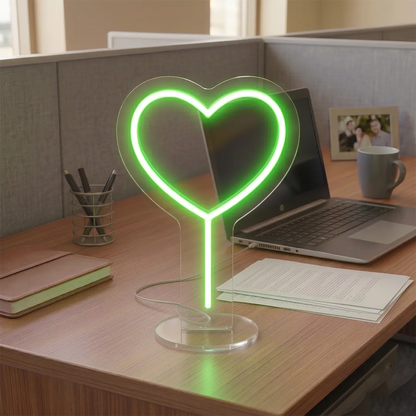 Curved Heart Mini Neon Sign in Green Color