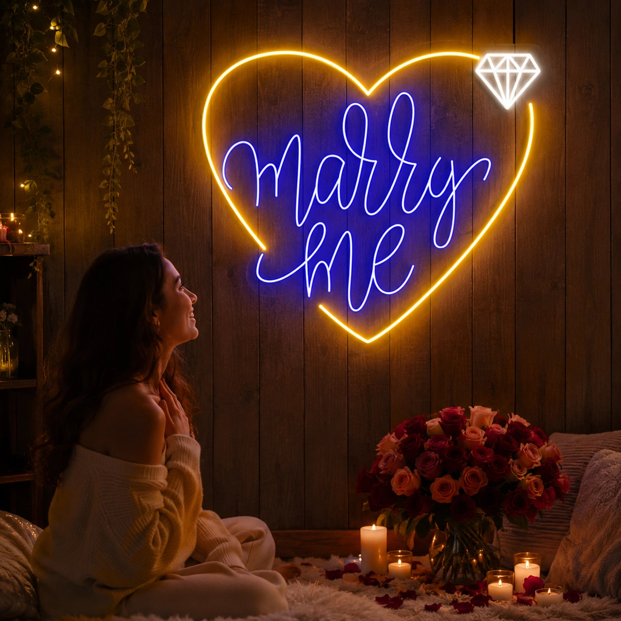 Marry Me Romantic Wedding Neon Sign in Blue color