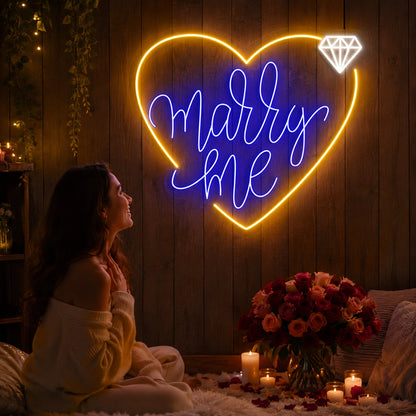 Marry Me Romantic Wedding Neon Sign in Blue color