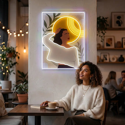 Sun-Kissed Portrait Abstract Neon Artwork on wall