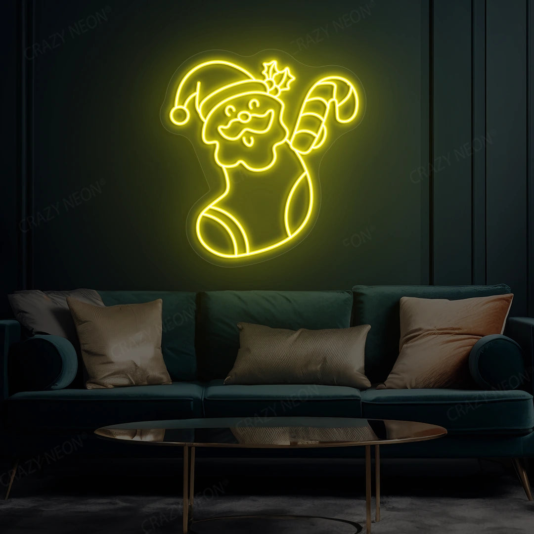 Santa Surprise Stocking Neon Sign | Yellow