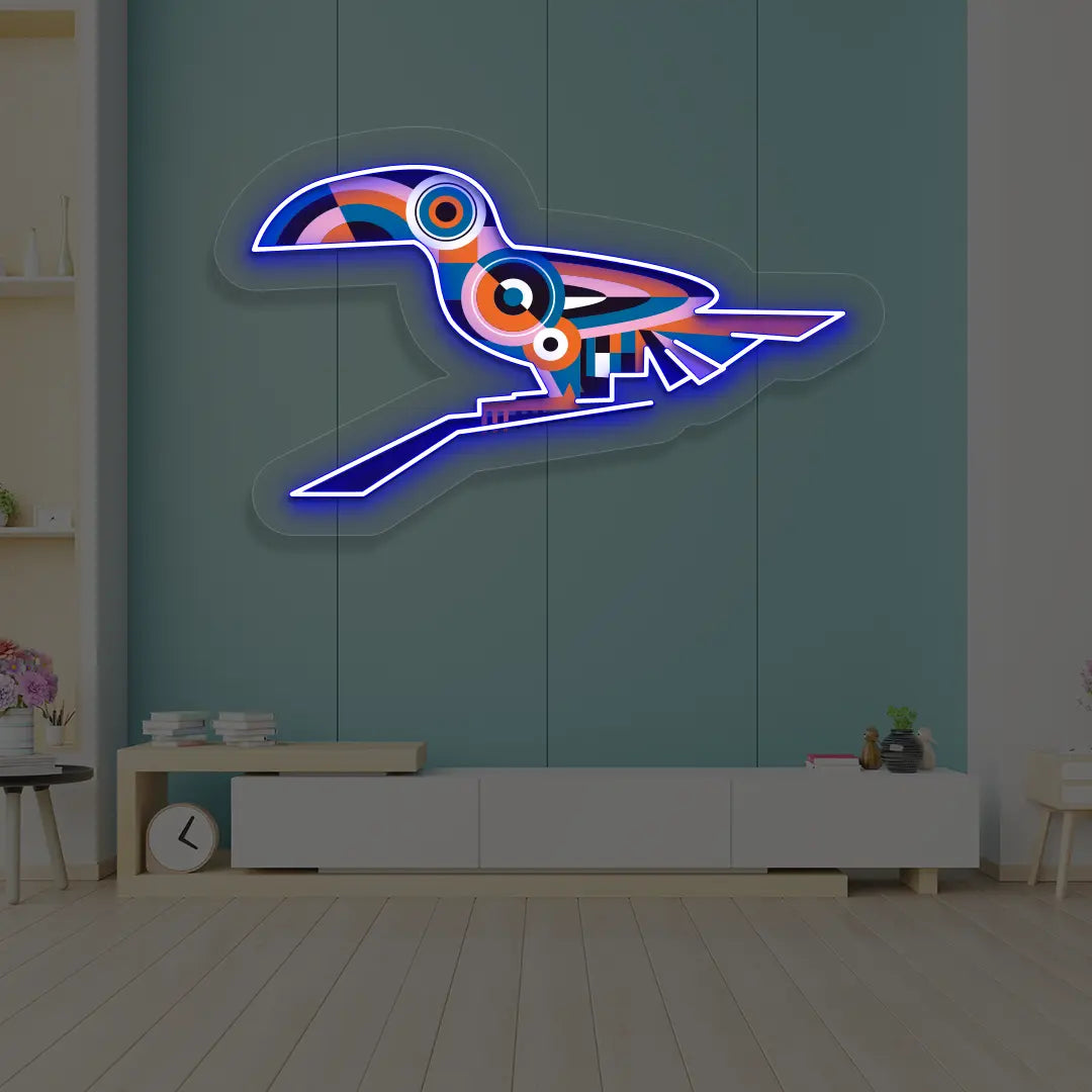 Toucan Harmony Abstract Neon Artwork Sign in Blue Colo