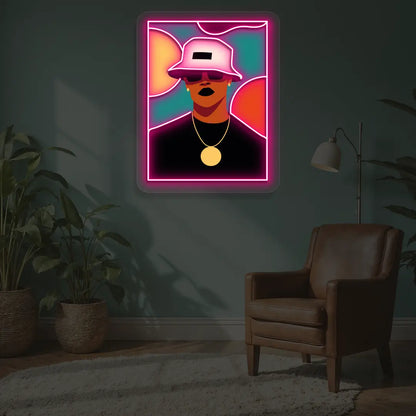 Bucket Hat Pop Neon Artwork in Pink color