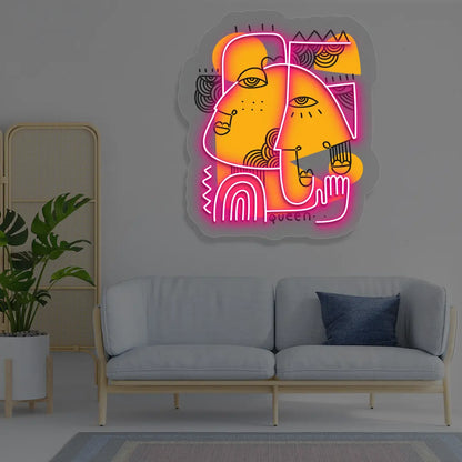 pink golden muse abstract Neon Artwork Sign mounted on a wall