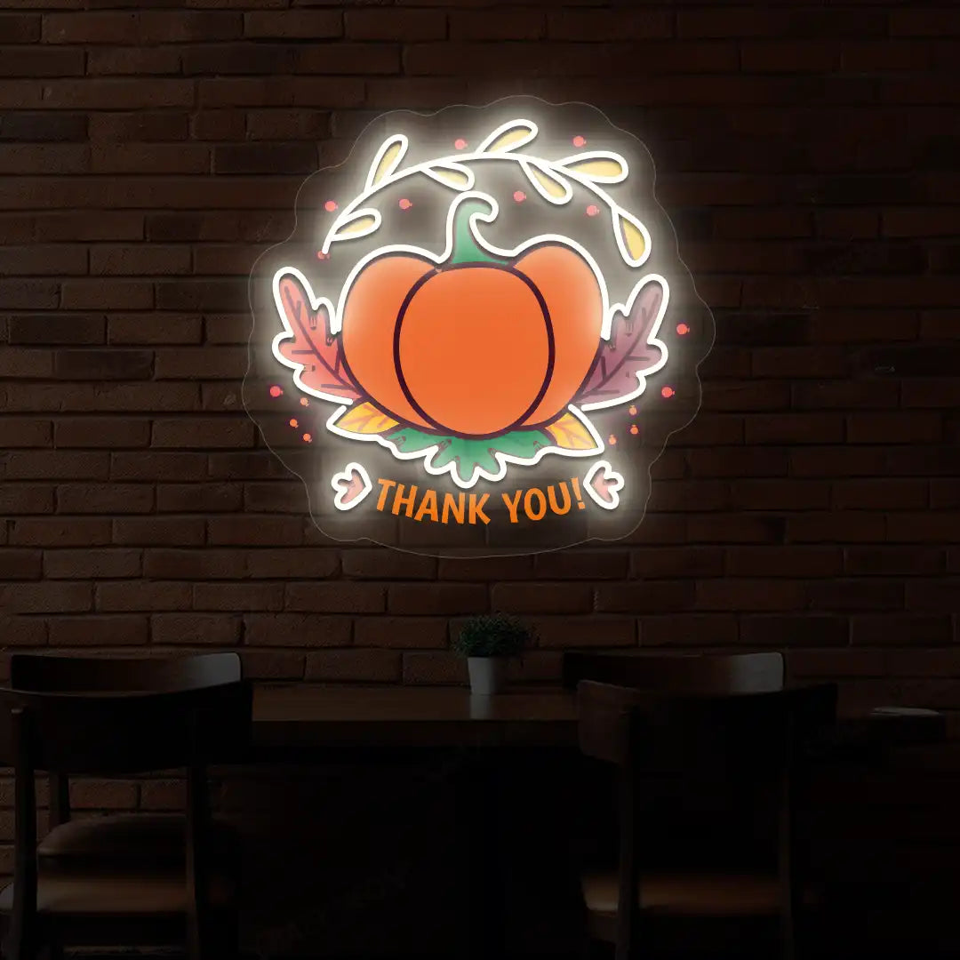 Pumpkin thank you neon sign in warm white
