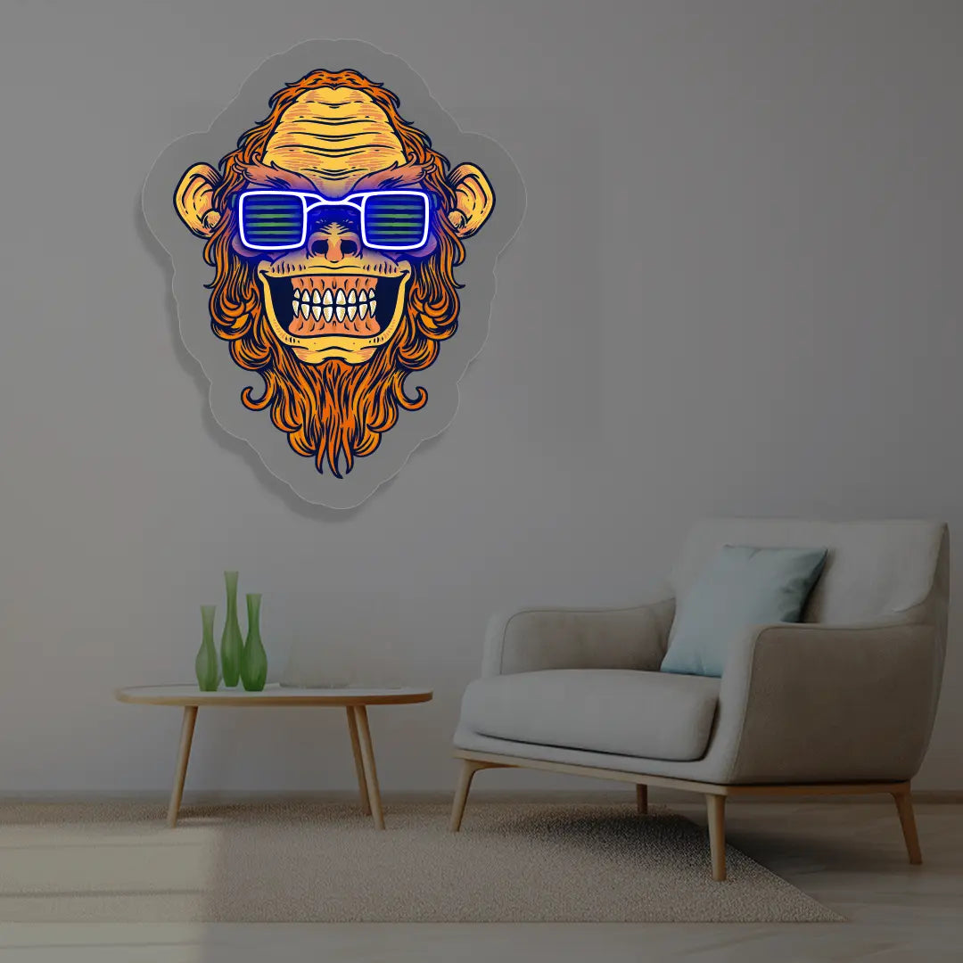 Funky Chimp Neon Artwork in Blue color