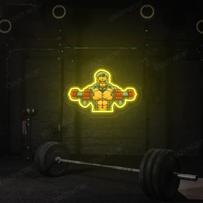 yellow monkey workout gym neon artwork mounted on a wall