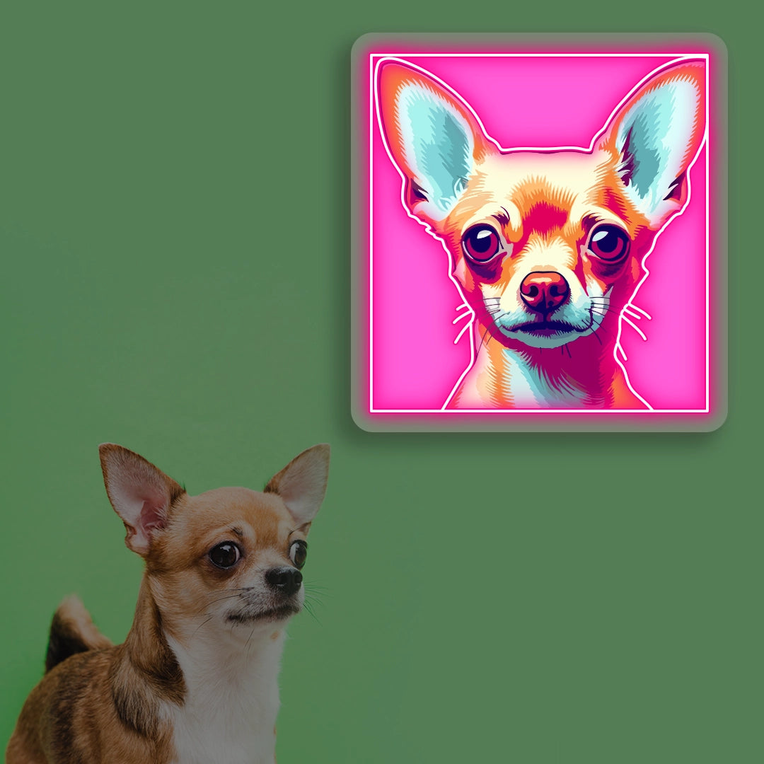 Pop Art Pink Chihuahua Neon Artwork in Pink color