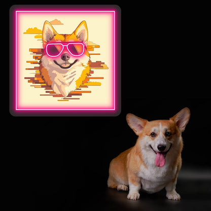 Cool Shades Corgi Neon Artwork in Pink Color