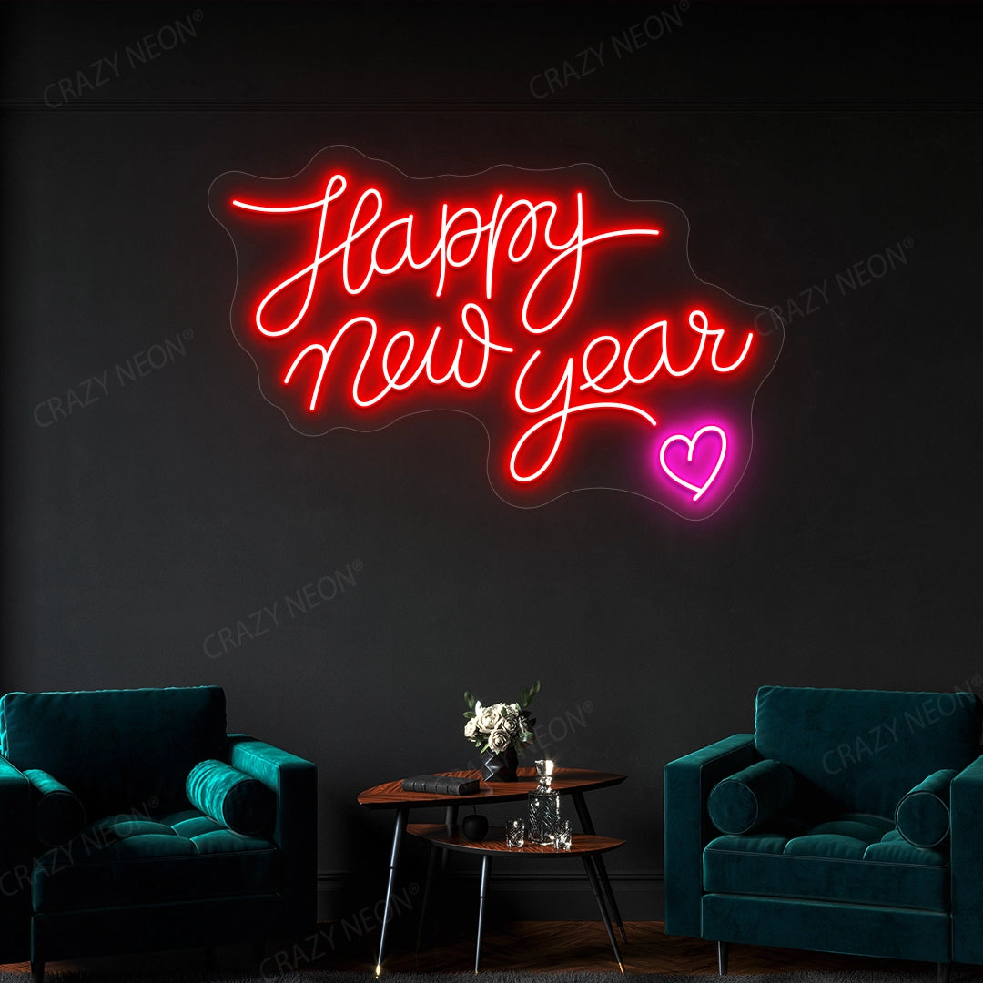 Happy New Year Heart Neon Sign | Red