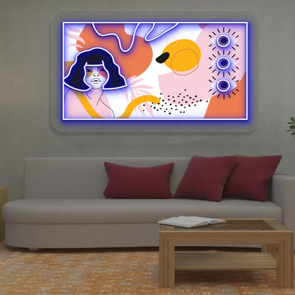 blue abstract canvas Neon Artwork Sign mounted on a wall
