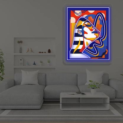 Pharaonic Abstract Neon Artwork Sign in Blue color
