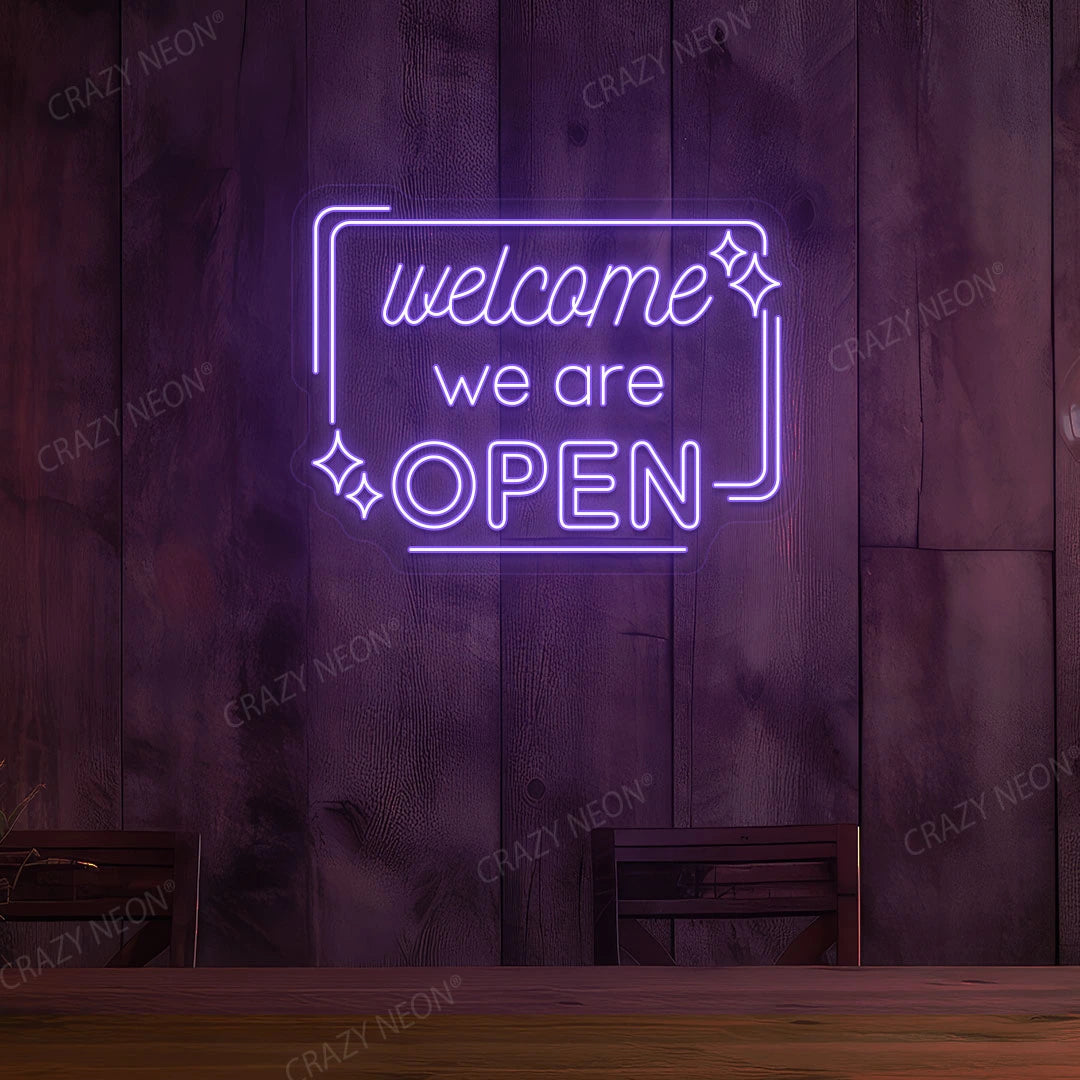 Welcome We are Open Neon Sign | Purple