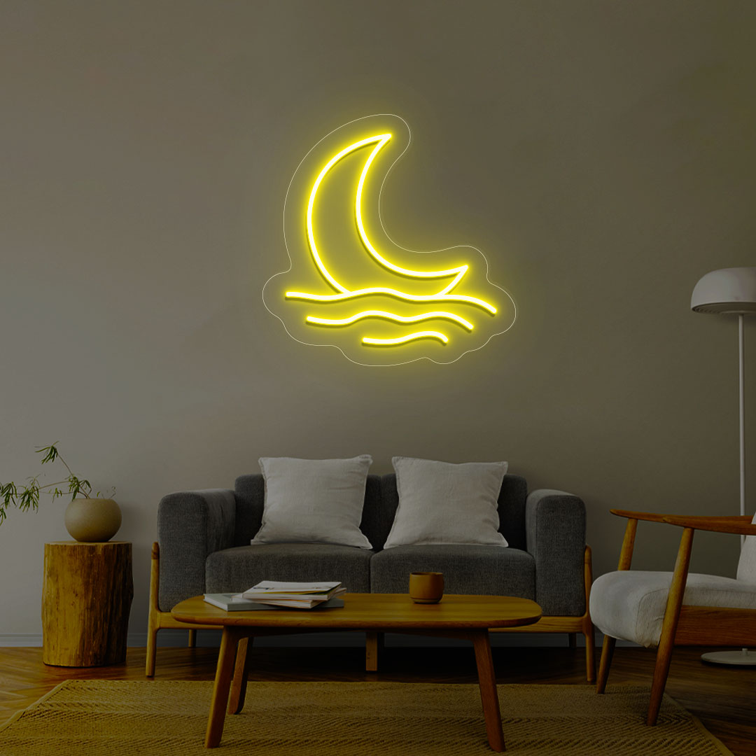 Moon With Waves Neon Sign | CNUS013170 | Yellow
