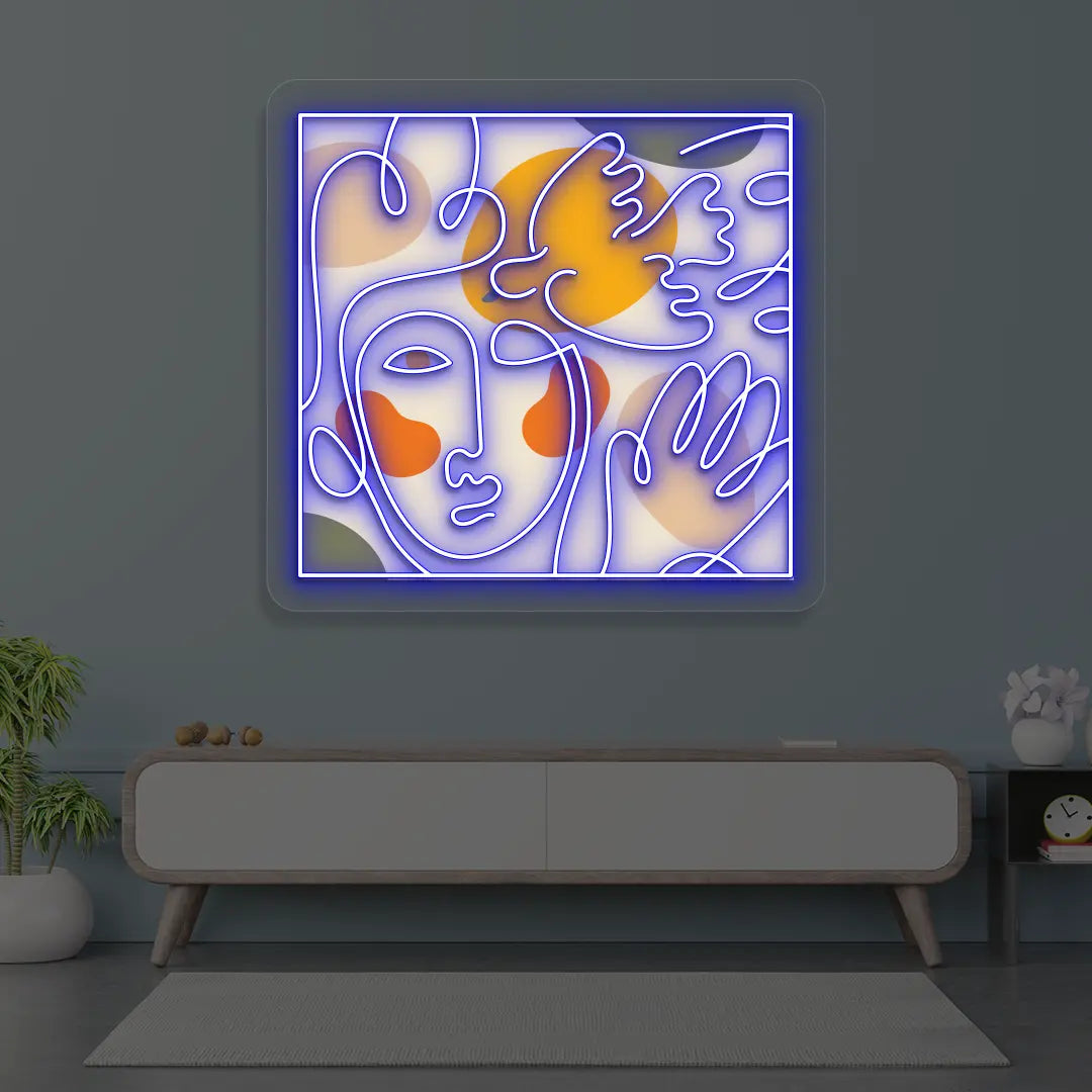 Abstract Face Neon Artwork Sign in Blue color