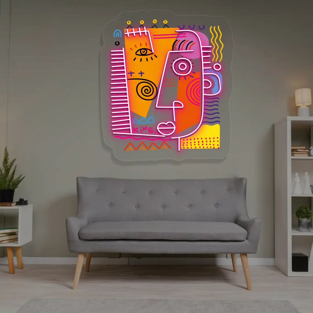 Regal King Abstract Neon Artwork Sign in Pink Color 