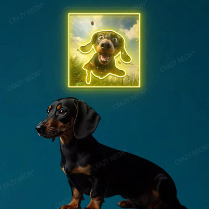 Happy Dachshund Neon Artwork in Yellow color