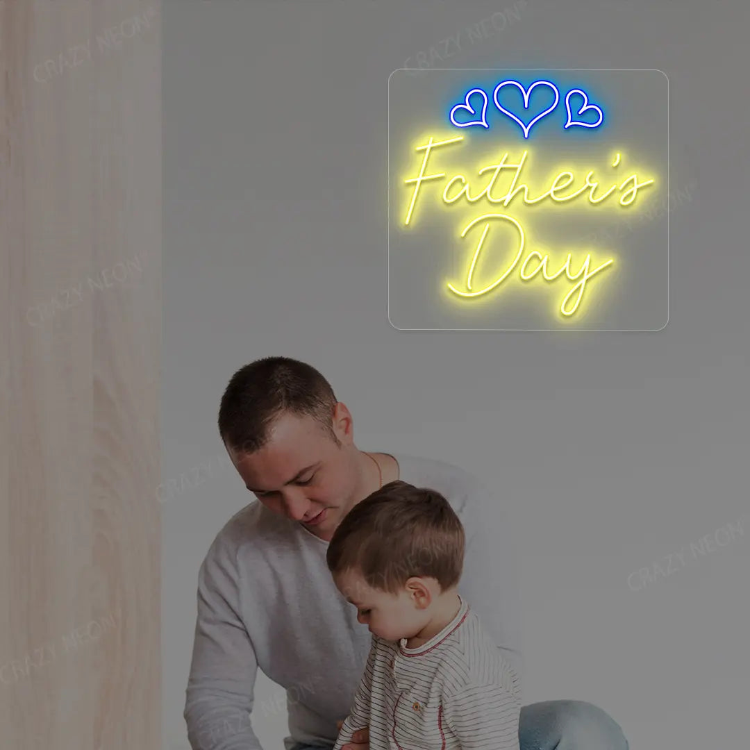 Father's Day With Three Hearts Neon Sign | Yellow